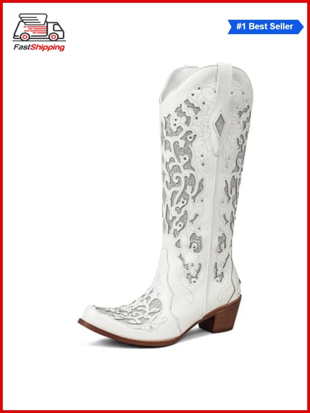 ✨ Cowgirl Boots Western Rhinestone Knee High Chunky Heel Pointed Toe Pull On